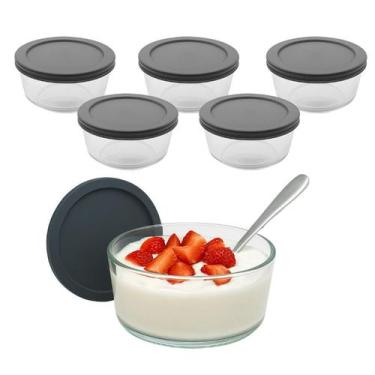 Imagem de Kit 5 Pote Tigela De Vidro Bowl Redondo Com Tampa Hermética Marmita Fi