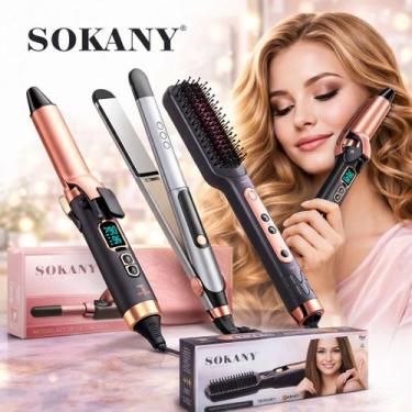 Imagem de Kit 3 em 1 Sokany Profissional Chapinha + Escova Alisadora + Modelador