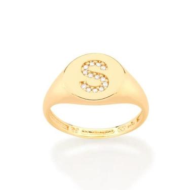 Imagem de Anel Rommanel Letras Folheado a Ouro com Zircônia 512964, Dourado, 16