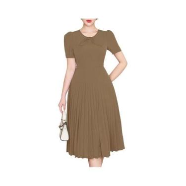 Imagem de Vestido Feminino Coreano De Comprimento Até O Joelho, Plissado, Linha 