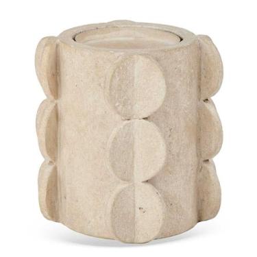 Imagem de Castiçal Porta-Vela Decorativo em Resina Estilo Travertino Bege 14,5cm