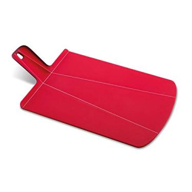 Imagem de Joseph Joseph Chop2Pot Tábua de corte de plástico dobrável 48,2 x 27,3 cm, tapete de preparação para cozinha com pés antiderrapantes 10,16 cm, pode ser lavado na lava-louças, dobrado, grande, vermelho