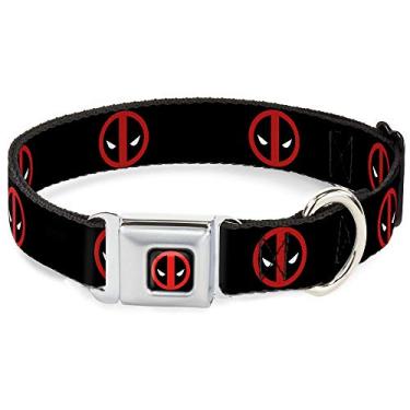 Imagem de Buckle-Down Coleira para cães com fivela de cinto de segurança – Logotipo do Deadpool Preto/Vermelho/Branco – 2,54 cm de largura – Serve para pescoços de 28 a 43,18 cm – Médio