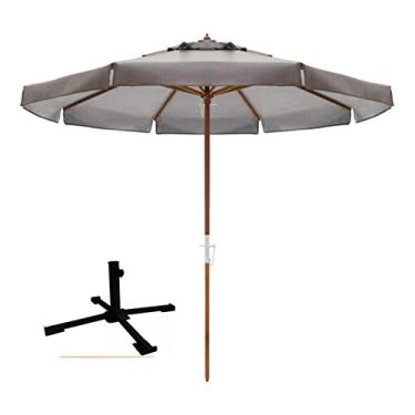 Imagem de Kit Ombrelone Bagum Madeira 2,4m Positano Guarda Sol Praia Piscina Marrom Base Dobrável - Belfix