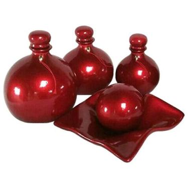 Imagem de Vasos Trio Shalon E Centro De Mesa Cerâmica Vermelho - Retrofenna Deco