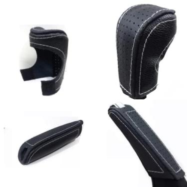 Imagem de Kit Capas Couro Manopla Câmbio Automático E Alavanca Freio de Mão Vectra Elegance 2006 2007 2008 2009 2010 2011 2012