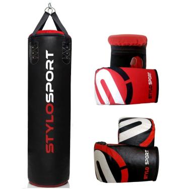 Imagem de SACO DE PANCADA VAZIO 120CM STYLO+2 PARES LUVA 1PRETA E 1VERMELHA-Unissex