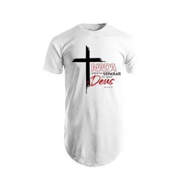 Imagem de Camiseta Estampada Cruz Masculina Manga Curta Camisa Long Line Swag Bl