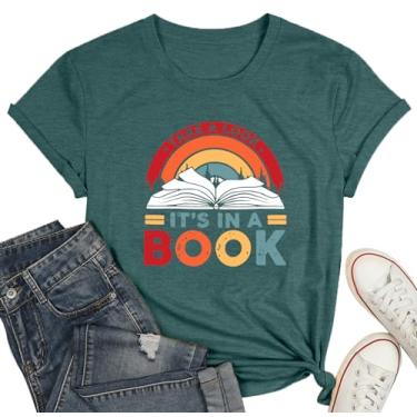 Imagem de WEITUN Camiseta feminina Take a Look It's in a Book Funny Reading Rainbow Graphic T-Shirt Book Lover Gift Tops, Verde, GG