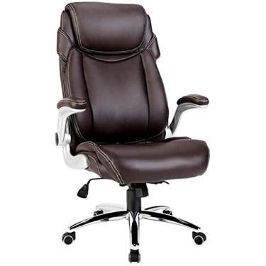 Imagem de Cadeiras de mesa de escritório em casa, cadeiras de videogame, cadeiras de escritório executivo, confortável, ergonômica, de couro, mesa, computador, capacidade de peso de 150 kg (cor: marrom)