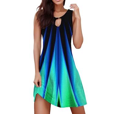 Imagem de Vestidos de praia para mulheres 2024 férias vestido floral longo decote em V vestido de botão vestido de alças finas vestido midi regata, 4 - Azul, GG