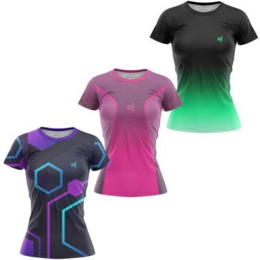 Imagem de Kit 3 Camisa Blusa Feminina Academia Fitness Caminhada Dry Fit UV Colo