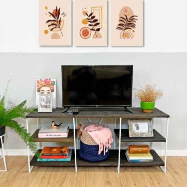 Imagem de Rack de TV Industrial de Ferro e Madeira Duo 1,20m Tabaco e Branco - A