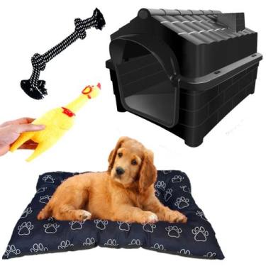 Imagem de Casa Casinha N3 Preto + Colchonete Preta e Brinquedos Pet - MecPet