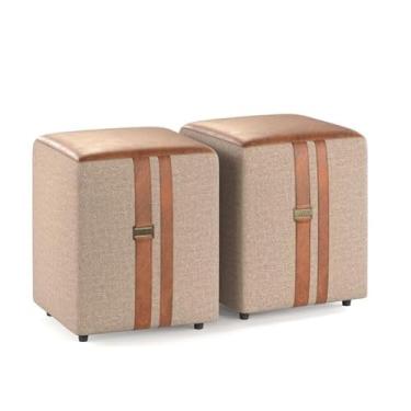 Imagem de Kit, Conjunto 2 Puff Puf Banqueta Domus cor Bege