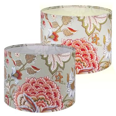 Imagem de Conjunto de 2 persianas, abajur de tambor para abajur de mesa e piso, 33 cm superior x 33 cm inferior x 25,4 cm de altura, capa de abajur floral decorativo de substituição, fácil montagem necessária