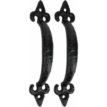 Imagem de SKANDH Puxadores de ferro Trishul de 15 cm para armários de cozinha, gavetas, portões, portas de celeiro (pacote com 2), revestimento em pó preto antigo
