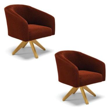 Imagem de Kit 2 Poltronas Giratória Stella Bouclê Base De Madeira Ma30 - D'rossi