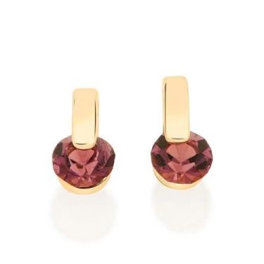 Imagem de Brinco Rommanel folheado a ouro redondo com cristais 523530, Vermelho