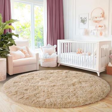 Imagem de Quntue Tapete redondo bege de 1,8 m x 1,8 m para quarto, ultramacio, fofo para quarto de crianças, meninas, meninos, fofos, tapetes felpudos para sala de estar, sala de jogos, barraca, castelo,