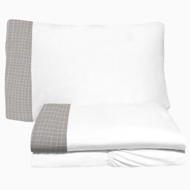 Imagem de Jogo de Lençol 3 Peças Cama Júnior Malha 100% Algodão Quadrados 01 Bra