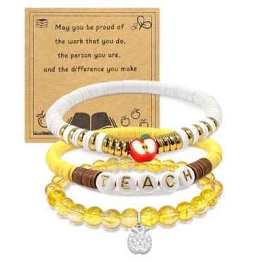 Imagem de FIRSAUKI Pulseira de agradecimento do professor para mulheres e homens, pedra natural, presente de agradecimento, presente para ensinar, pulseiras de argila de polímero, presente de agradecimento