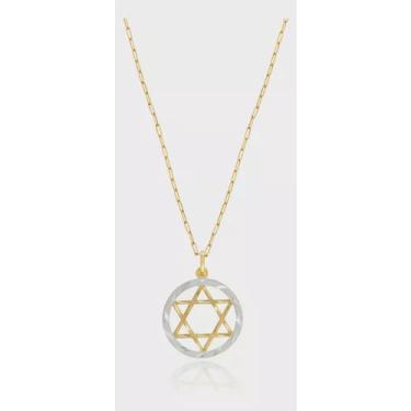 Imagem de Pingente Estrela Davi 2 Cores + Corrente Cartie 60cm Em Ouro 18k