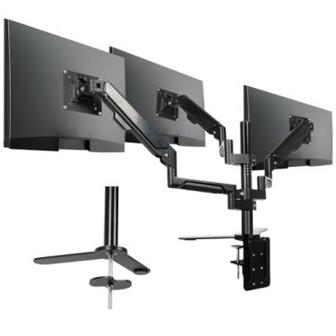 Imagem de Triple Monitor Mount - Vesa Mount，Gas Spring Adjustable 3 Monitor Desk Stand with Swivel，Tilt，and Clamp Functions for Computer Screens from 17-32 Inches，Each Stand Holds 19.8 LBS