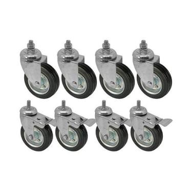 Imagem de Kit 8 un roda rodízio rosca giratório freio borracha 3 poleg - AJAX