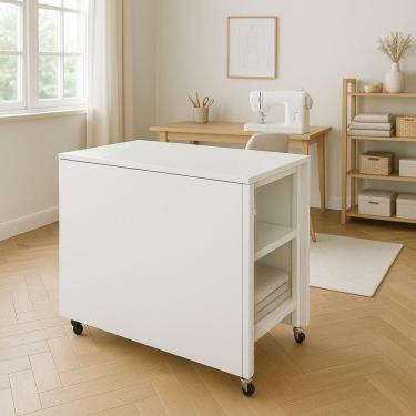 Imagem de Bancada Alta Dobrável 2m Branco Ergonômica Multiuso Para Atelier Festa Cozinha Mdf Ferro