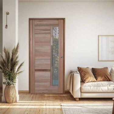 Imagem de Porta  Eucalipto Visor Batente Eucalipto 14 Puxador Barra Chata 82 X 210 Esquerdo 3B