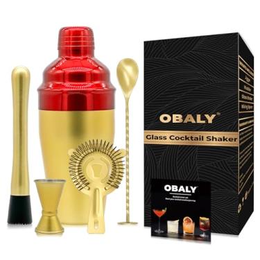 Imagem de OBALY Kit Barman 5 Peças Coqueteleira-Pilão Para Coquetéis Boston Shaker-Acessórios De Bar Com Suporte Bambu Elegante Misturador Bebidas Martini Perfeito