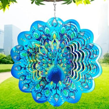 Imagem de ZVNNZOM Girador De Vento 3D Multicolorido 12" Para Áreas Externas - Moinho Com Design Mandala, Decoração Jardim Metal Assustar Pássaros, Presentes Mulheres E Homens (A3-Pavão)
