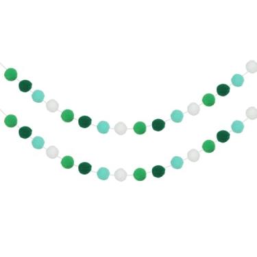 Imagem de PATIKIL 2 peças de guirlanda de pompom, faixa decorativa de 1,8 m com 20 bolas para Halloween, Ação de Graças, Natal, casamento, festa de aniversário, verde, branco, verde claro, verde escuro