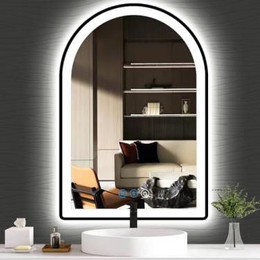 Imagem de DIDIDADA Espelho De Arco Preto Com Led 16 X 24" Luz, 3 Cores Reguláveis, Antiembaçante, Penteadeira Para Banheiro, Mesa Parede, Maquiagem, Estrutura Arqueada Inteligente