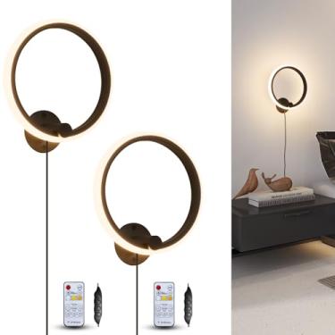 Imagem de OIYIO Conjunto De 2 Arandelas Parede Modernas, Luz Led Regulável Rc Com Temporizador, Função Memória Para Iluminação Preta, Cabo Energia Liga/Desliga Sala Estar E Quarto