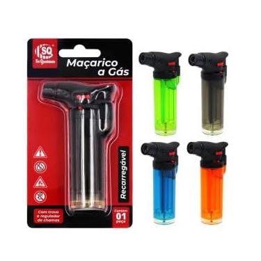 Imagem de Mini Maçarico à Gás Recarregável para Culinária, 11cm x 6cm, com Regulador de Chamas e Trava de Segurança