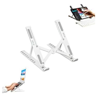 Imagem de Suporte para Notebook e Tablet Linha Premium em Alumínio Dobrável e Ergonômico Para Desktop Portátil Ajustável em 6 Ângulos com Altura Regulável Leve Apoio Universal - Com estojo para armazenagem