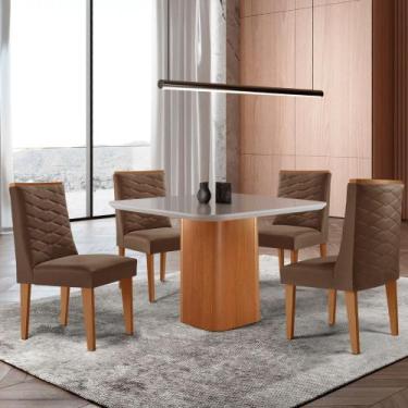 Imagem de Mesa de Jantar Eloise 90cm Tampo MDF Vidro com 4 Cadeiras Safira Moder