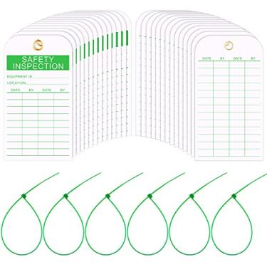 Imagem de Pacote com 100 etiquetas de inspeção de segurança, etiquetas de prevenção de acidentes, etiquetas de extintor de incêndio com abraçadeiras multiusos para escadas de andaime de extintor de incêndio