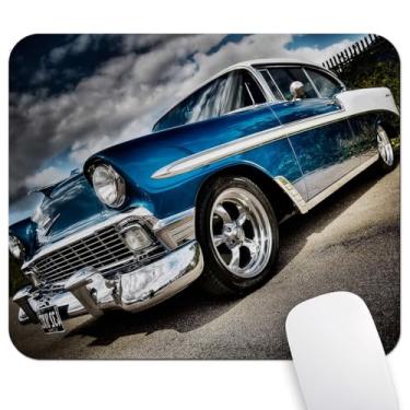Imagem de Mouse pad de borracha antiderrapante retangular para carro azul e branco clássico Wknoon