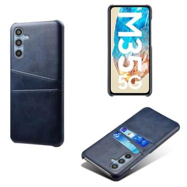 Imagem de Capas Compatível com Samsung Galaxy M35 5G,Caso de couro PU-Tampa de telefone a prova de choque com 2 slots de cartão,Proteção anti-impressão digital e anti-gota-Blue