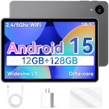 Imagem de Tablet Android 15 mais recente, tablets de 10,1 polegadas com processador Octa-core, tela HD IPS, 12 GB de RAM + 128 GB de ROM, suporta expansão de 1 TB, WiFi de banda dupla, BT 5.0, carregamento