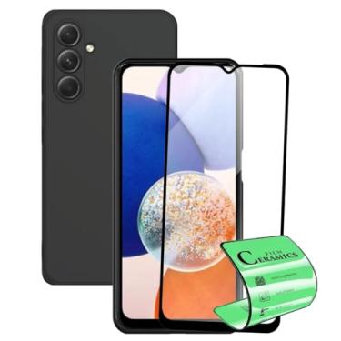 Imagem de Capinha Aveludada Para Galaxy A14 Capa Preta Proteção Câmera + Película Cerâmica Nanogel Anti Impacto