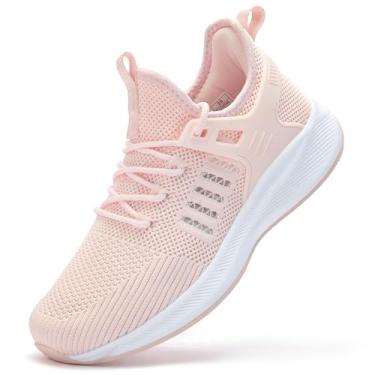 Imagem de Akk Tênis feminino atlético para caminhada, corrida, treino, leve, respirável, sem cadarço, para uso interno e externo, academia, viagens, trabalho, B - Rosa, 36