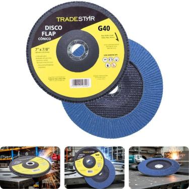 Imagem de Disco Flap 180 Mm G40 Fibra Conico Azul Aço E Inox Tradestar