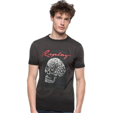 Imagem de Camiseta Replay Masculina Helmet Skull Grafite, M/M