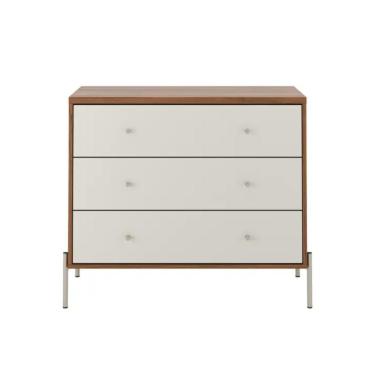 Imagem de Cômoda Jasper 3 Gavetas em MDF com Puxador Metal Off White e Canella 94cm Estilo Contemporâneo