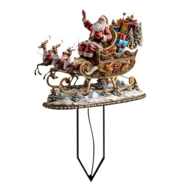 Imagem de oshhni Placa de estaca de Papai Noel de Natal, enfeite de decoração de Natal, placa rústica de jardim, acrílico para festas de fim de ano no gramado, quintal