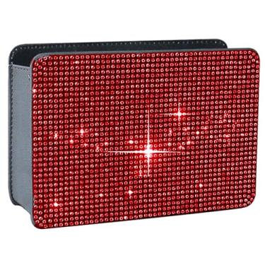 Imagem de MINGZAIQIPEI Caixote do lixo dobrável de couro brilhante com strass de cristal para pendurar no carro, caixa organizadora universal para SUV, caminhão, carro (vermelho)